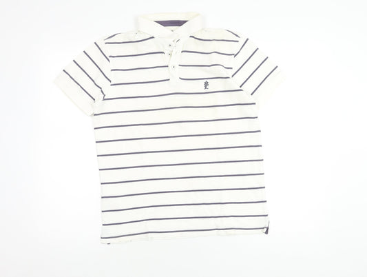 Easy Men's White Striped Polo Shirt M