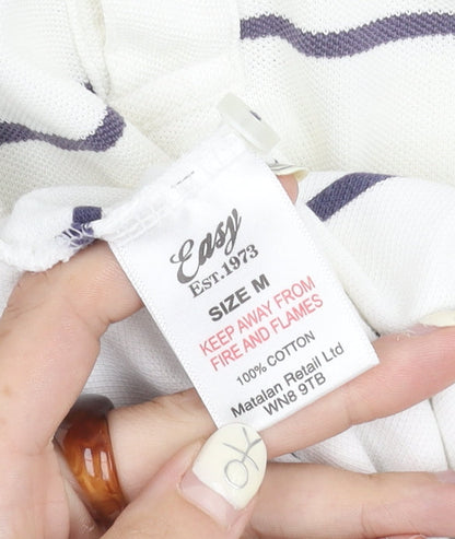 Easy Men's White Striped Polo Shirt M