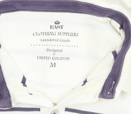 Easy Men's White Striped Polo Shirt M