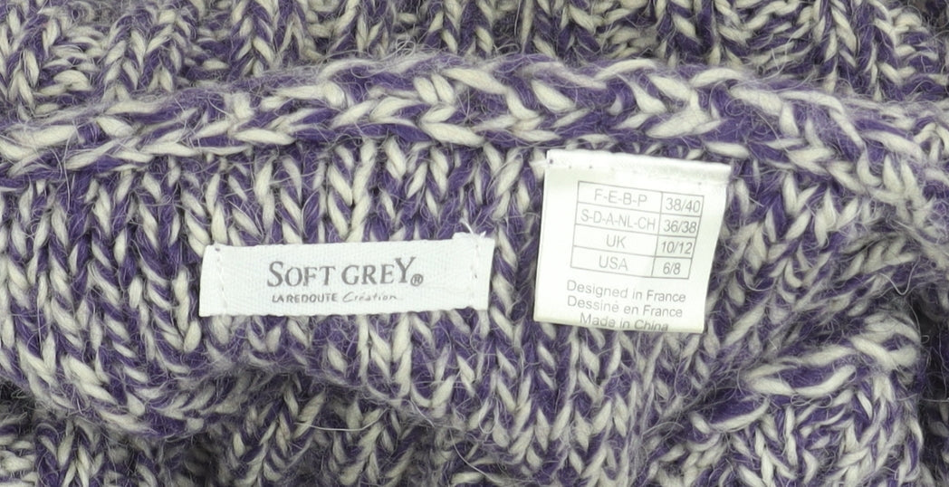 Soft Grey Womens Multicoloured Knit Roll Neck Jumper 10/12