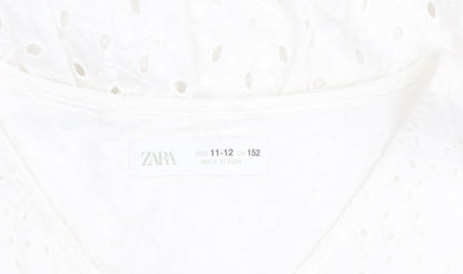 Zara Girls White Dress 11-12 Years Cotton