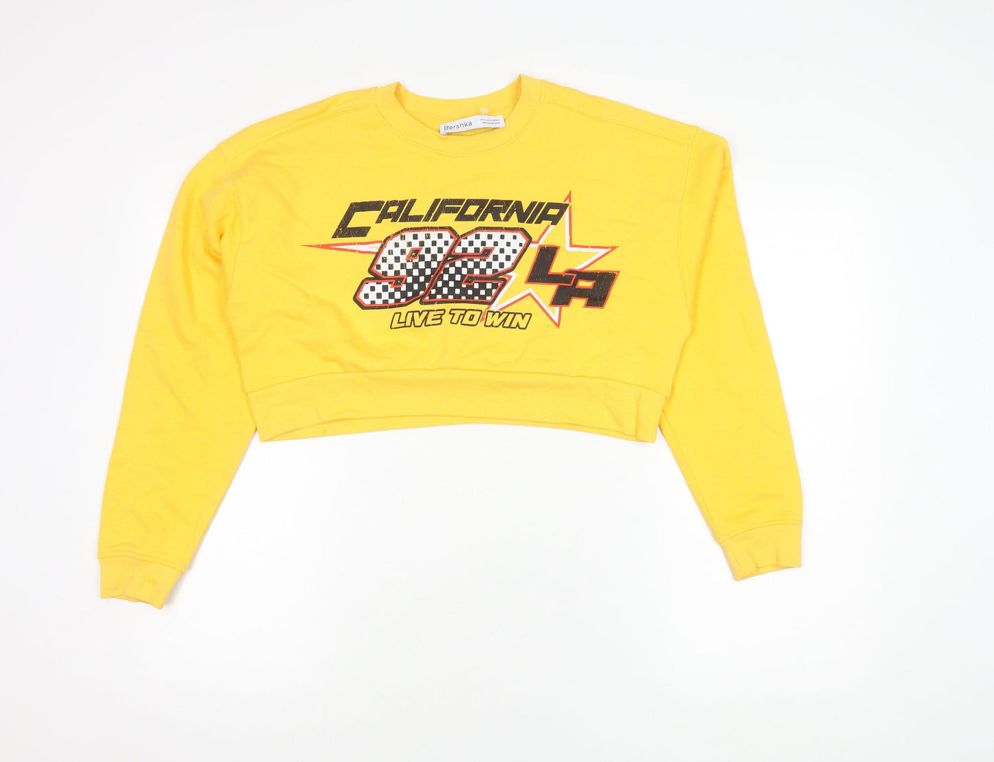 Bershka Yellow Graphic Print Pullover Sweatshirt, Women