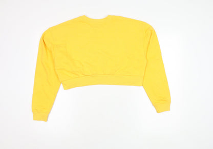 Bershka Yellow Graphic Print Pullover Sweatshirt, Women