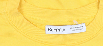 Bershka Yellow Graphic Print Pullover Sweatshirt, Women
