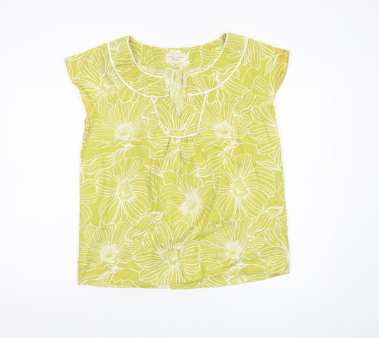 Laura Ashley Women's Green Floral Linen Top, Size 12