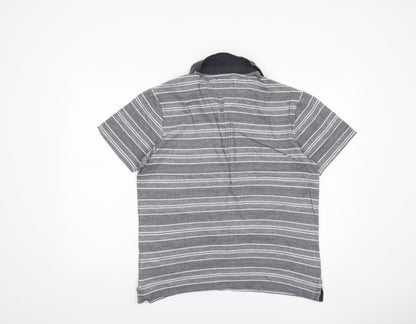 Marks and Spencer Men's Grey Striped Polo, Size M, Regular Fit