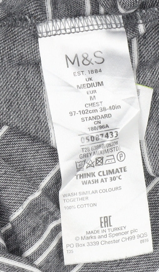 Marks and Spencer Men's Grey Striped Polo, Size M, Regular Fit