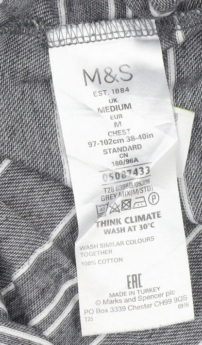 Marks and Spencer Men's Grey Striped Polo, Size M, Regular Fit
