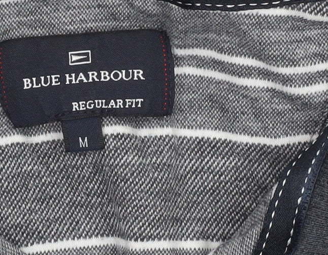 Marks and Spencer Men's Grey Striped Polo, Size M, Regular Fit