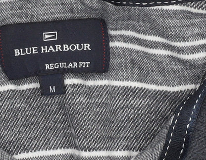 Marks and Spencer Men's Grey Striped Polo, Size M, Regular Fit