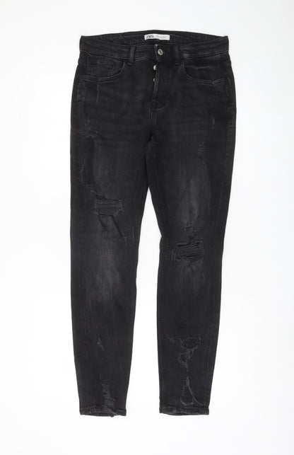 Zara Women's Black Skinny Jeans Size 10 Distressed