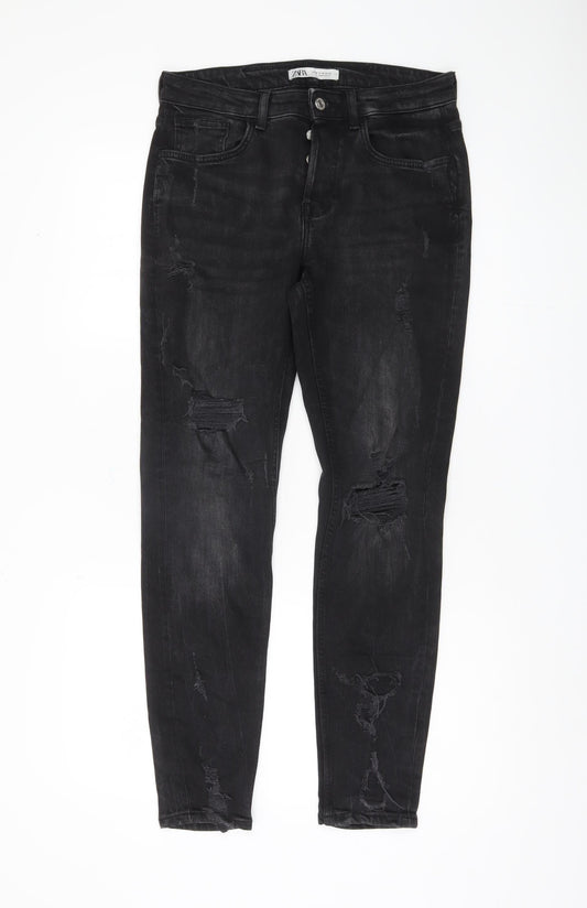 Zara Women's Black Skinny Jeans Size 10 Distressed
