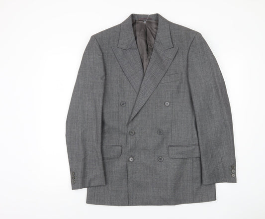 Jaeger Men's Grey Wool Double-Breasted Blazer Size 46