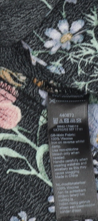 Monsoon Black Floral A-Line Dress, UK 12, Women's