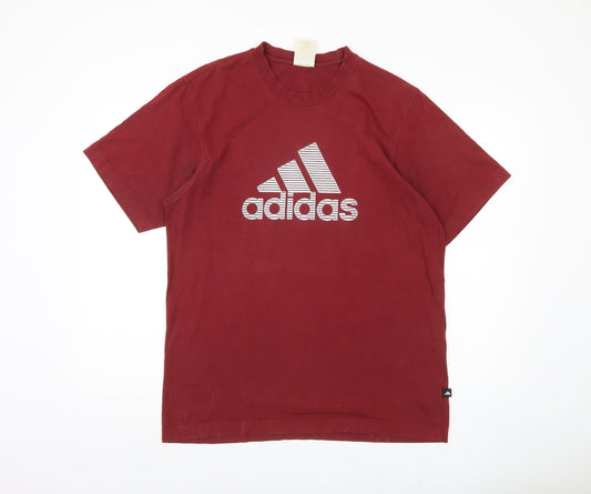 Adidas Men's Red Medium Crew Neck Logo T-Shirt
