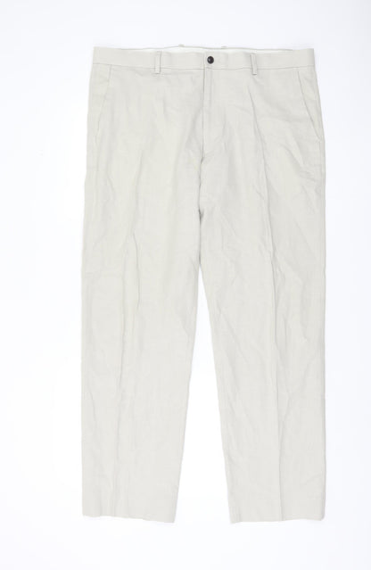 Marks and Spencer Men's Ivory Linen Trousers - Size 38