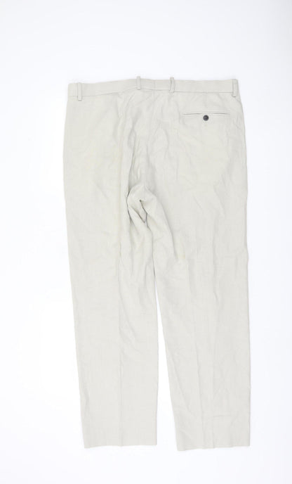 Marks and Spencer Men's Ivory Linen Trousers - Size 38