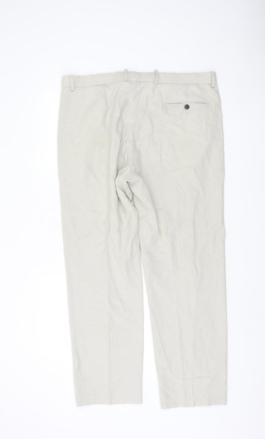 Marks and Spencer Men's Ivory Linen Trousers - Size 38