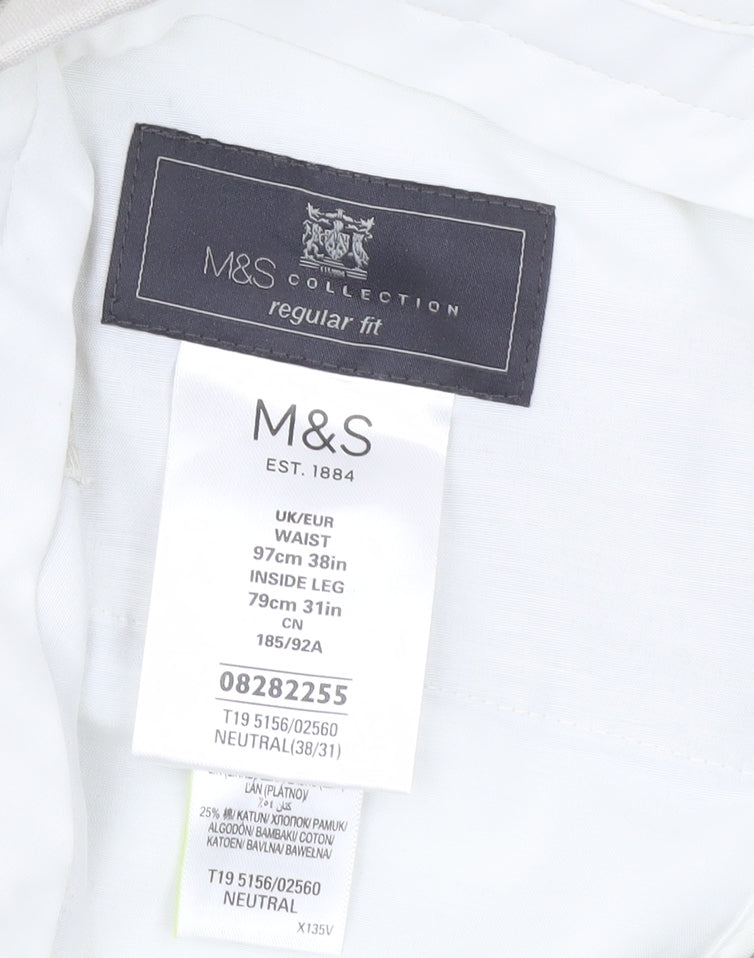 Marks and Spencer Men's Ivory Linen Trousers - Size 38
