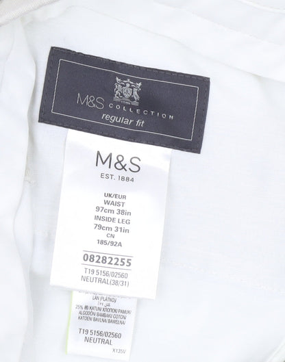 Marks and Spencer Men's Ivory Linen Trousers - Size 38