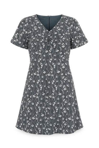 Yumi Women's Grey Floral A-Line Dress, Size 10
