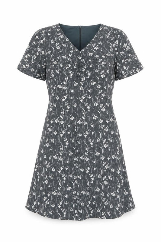 Yumi Women's Grey Floral A-Line Dress, Size 10