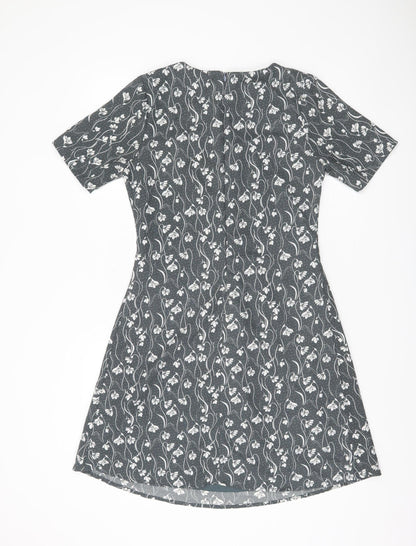 Yumi Women's Grey Floral A-Line Dress, Size 10
