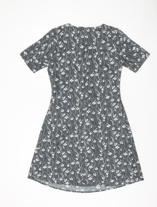 Yumi Women's Grey Floral A-Line Dress, Size 10
