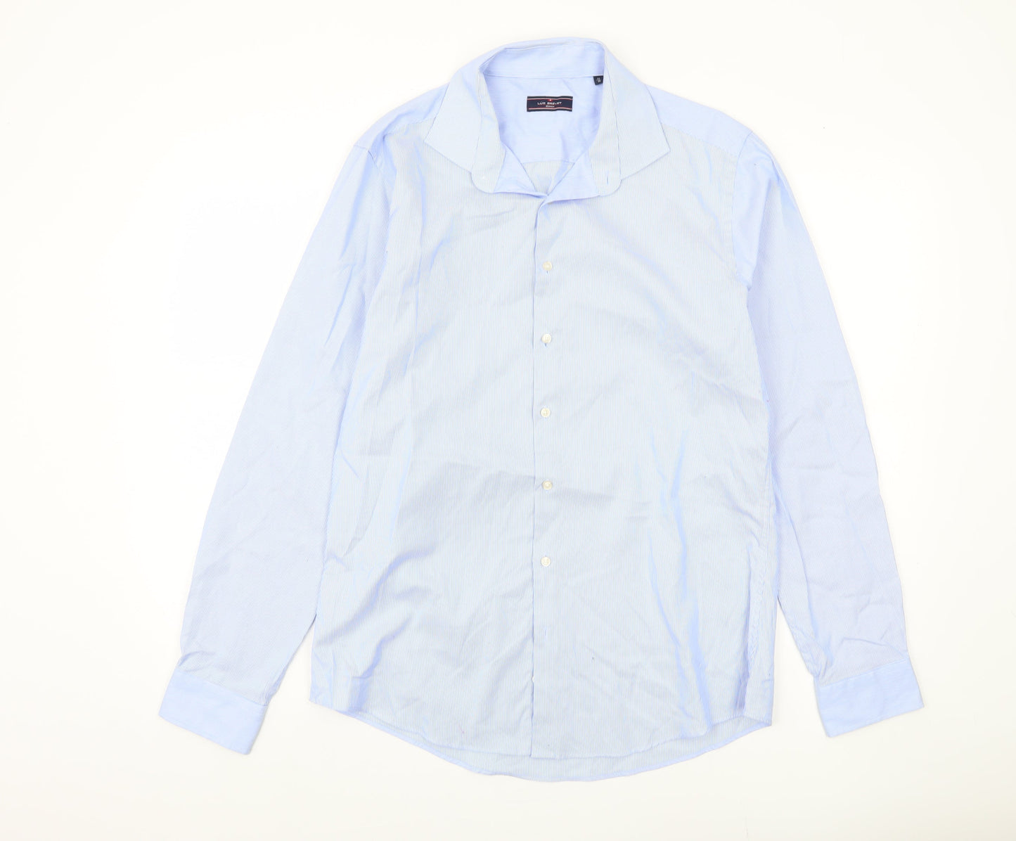 Luc Brevet Men's Blue Striped Long Sleeve Shirt L