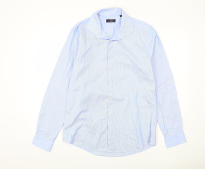 Luc Brevet Men's Blue Striped Long Sleeve Shirt L