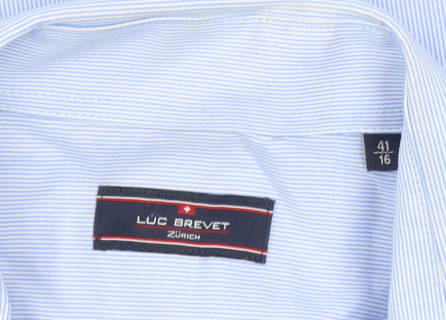 Luc Brevet Men's Blue Striped Long Sleeve Shirt L