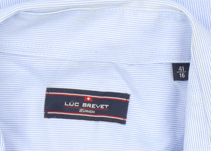 Luc Brevet Men's Blue Striped Long Sleeve Shirt L