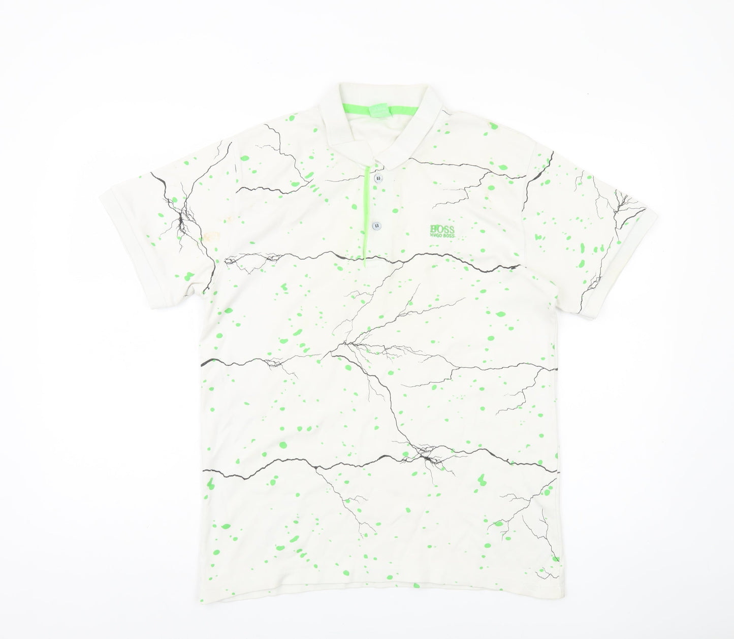 Hugo Boss Men's L White Graphic Print Polo Shirt