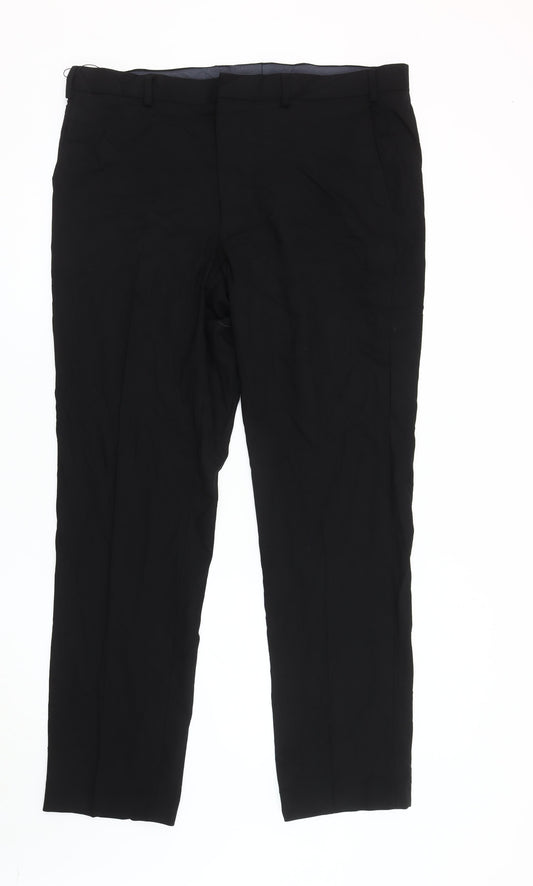 Marks and Spencer Men's Black Trousers, 40 L, Regular Fit