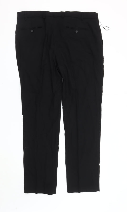 Marks and Spencer Men's Black Trousers, 40 L, Regular Fit