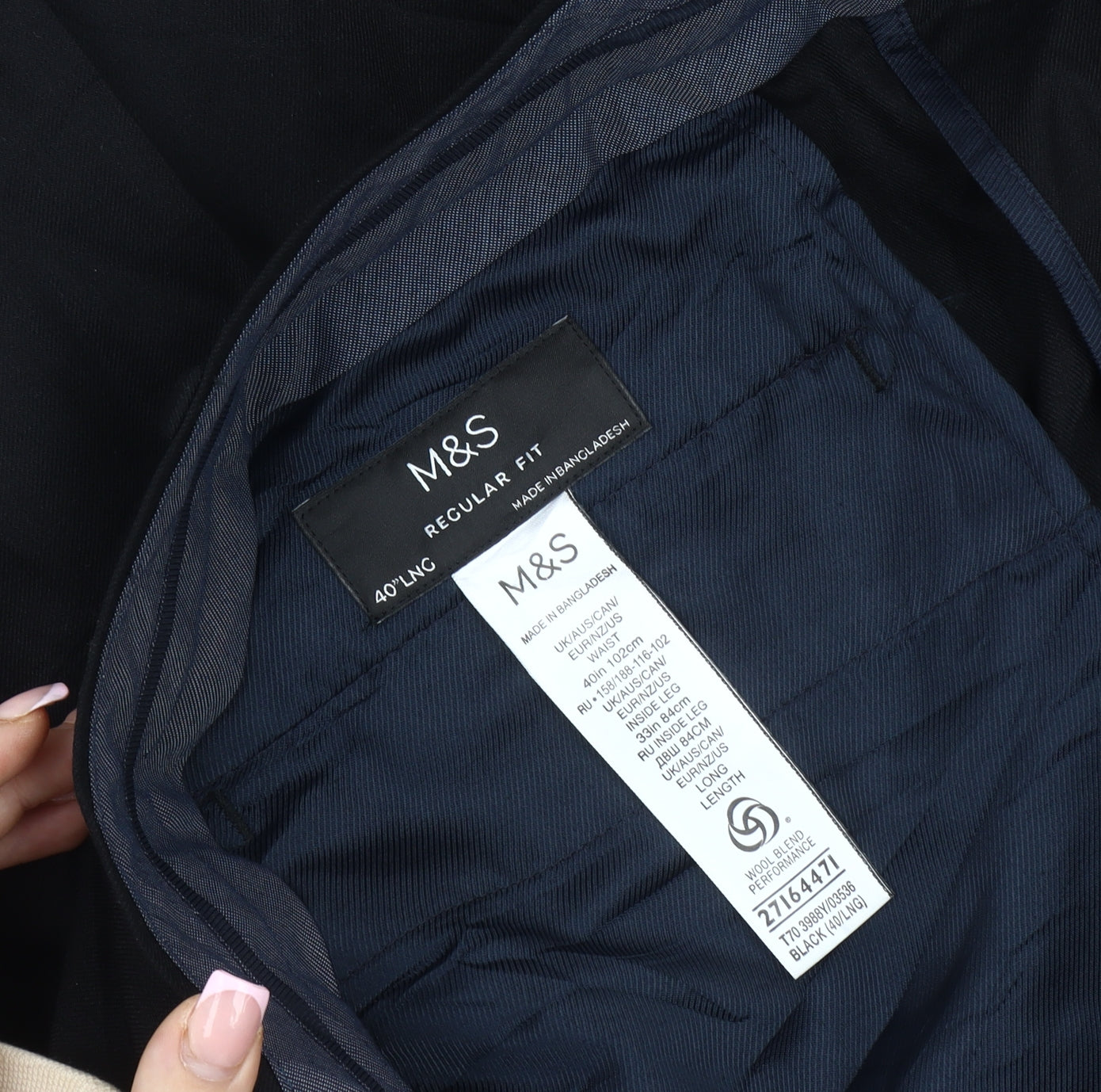 Marks and Spencer Men's Black Trousers, 40 L, Regular Fit