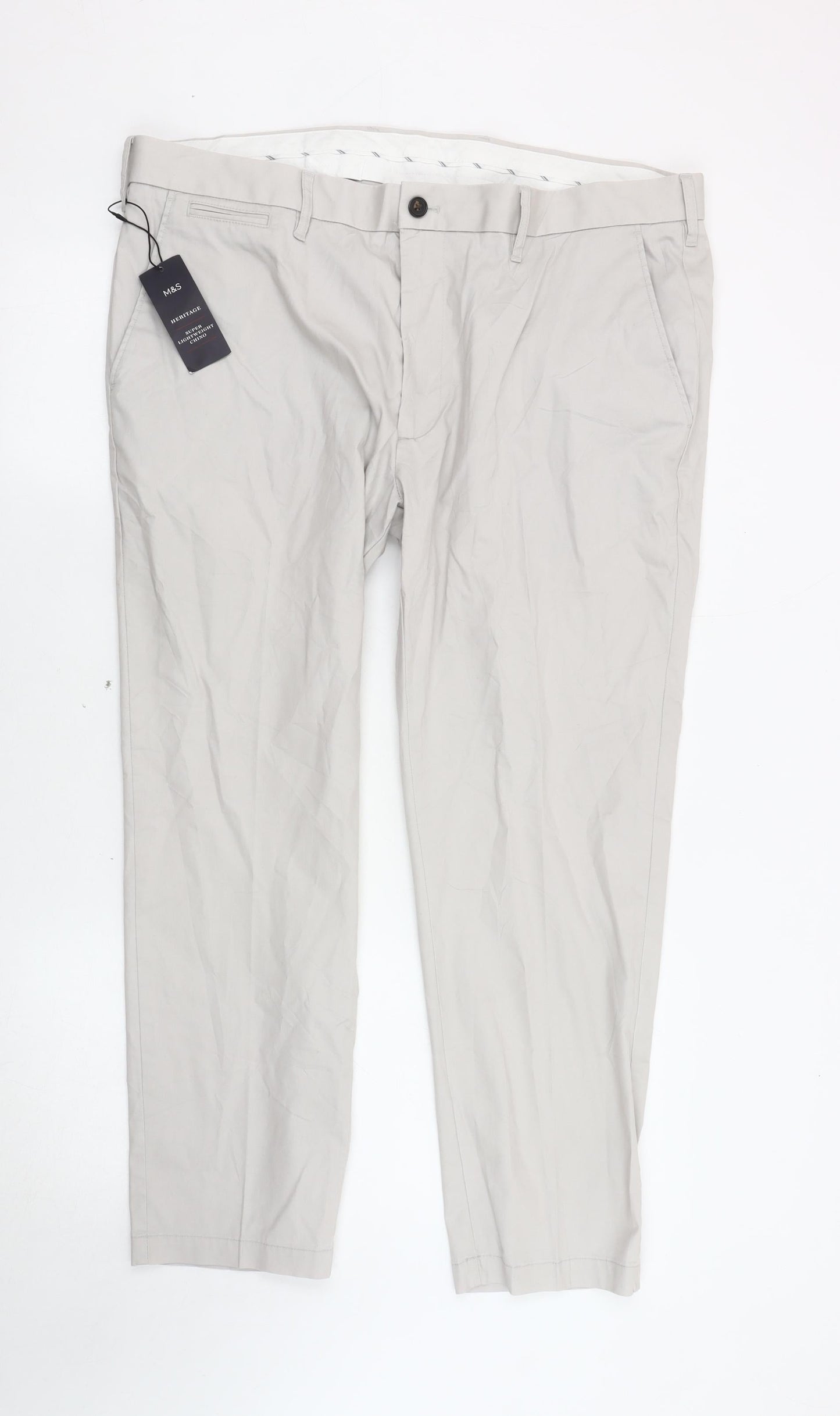 Marks and Spencer Men's Beige Slim Chino Trousers