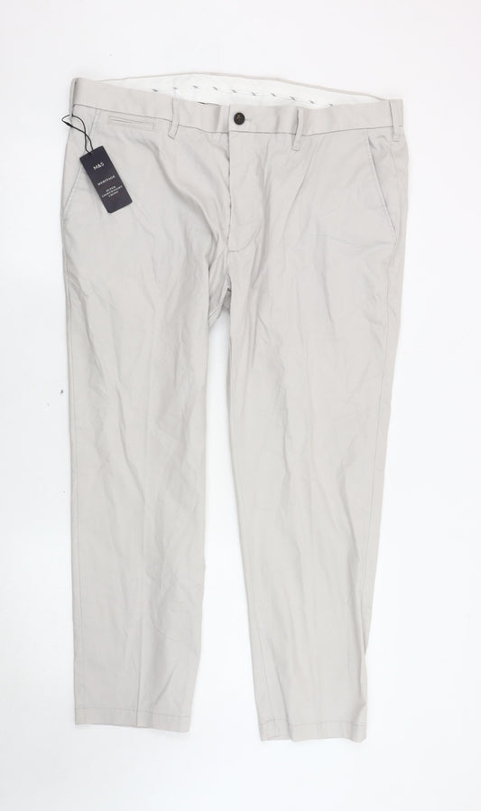 Marks and Spencer Men's Beige Slim Chino Trousers