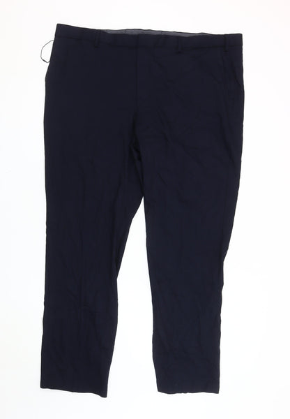 Marks and Spencer Men's Blue Regular Fit Dress Pants, Size 46