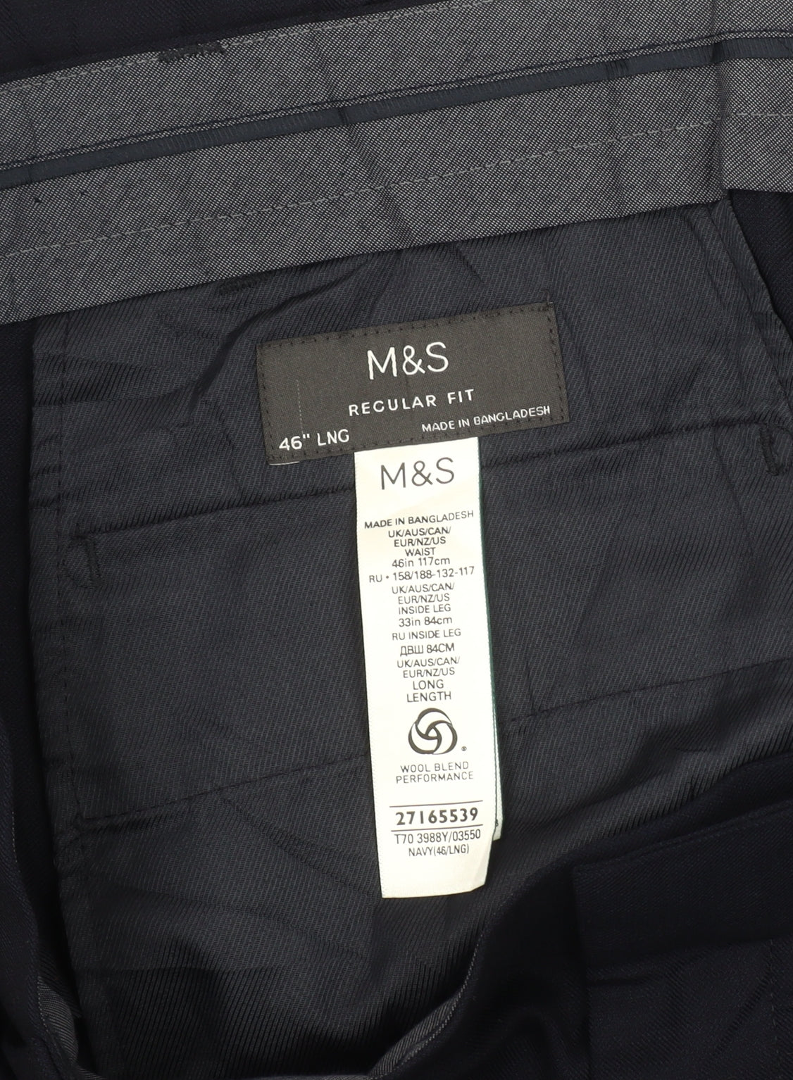 Marks and Spencer Men's Blue Regular Fit Dress Pants, Size 46