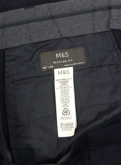 Marks and Spencer Men's Blue Regular Fit Dress Pants, Size 46