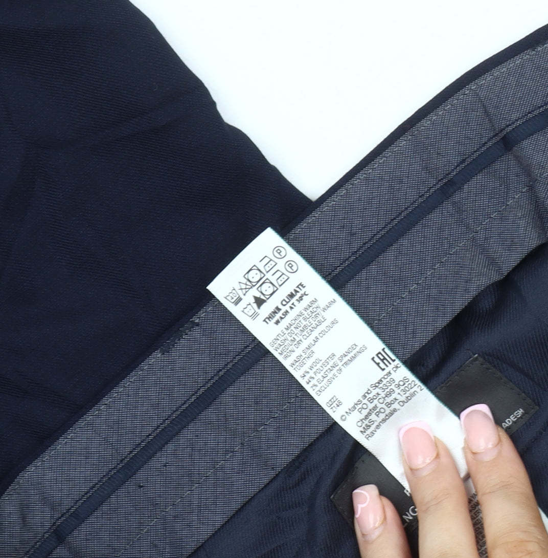 Marks and Spencer Men's Blue Regular Fit Dress Pants, Size 46