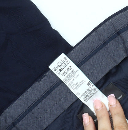 Marks and Spencer Men's Blue Regular Fit Dress Pants, Size 46