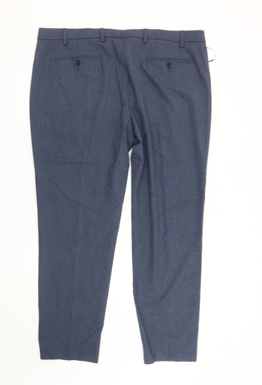 Marks and Spencer Men's Blue Check Trousers, Size 44