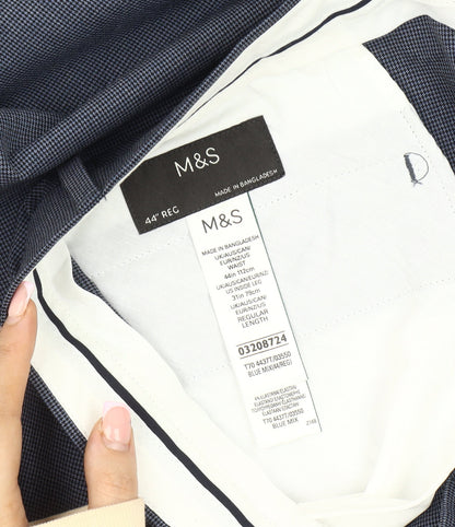 Marks and Spencer Men's Blue Check Trousers, Size 44