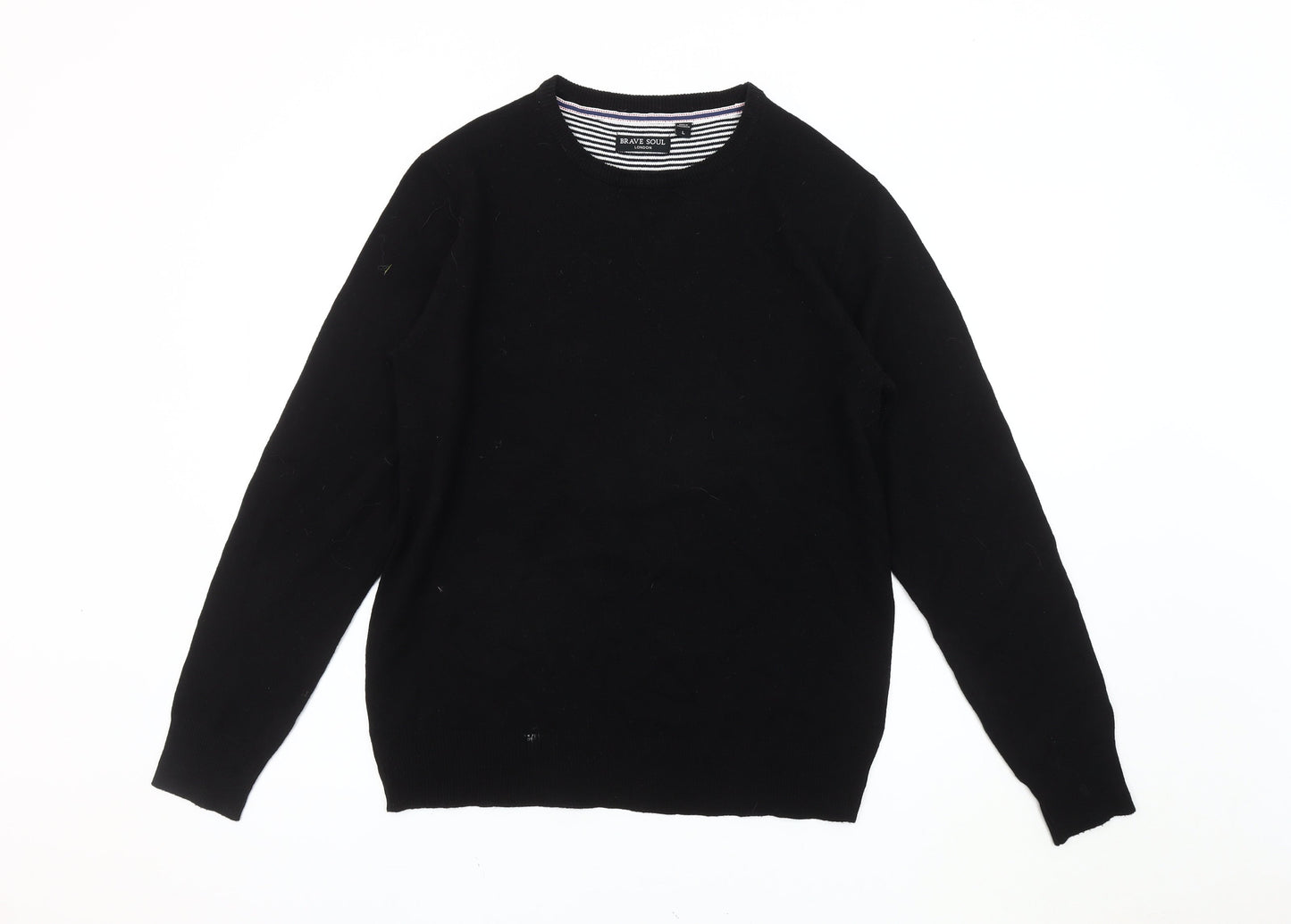 Brave Soul Men's Black Acrylic Crew Neck Jumper