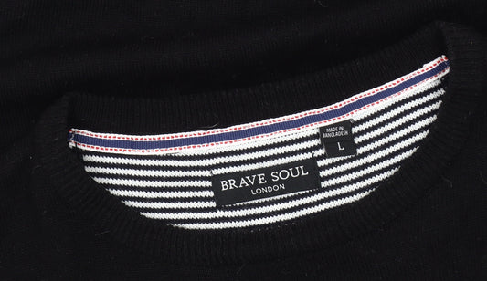 Brave Soul Men's Black Acrylic Crew Neck Jumper