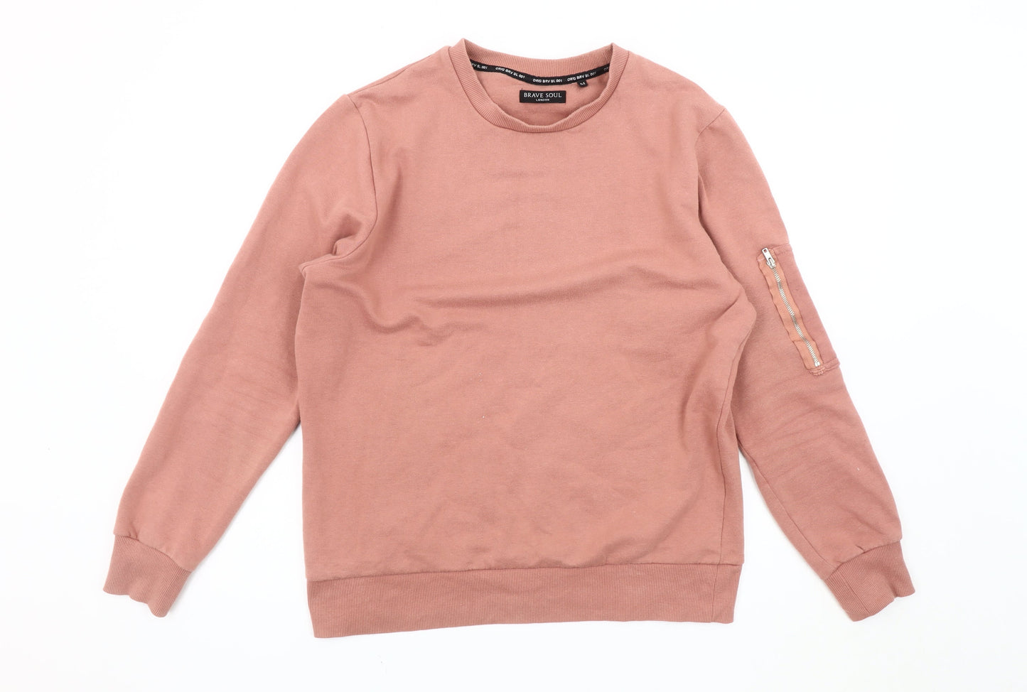 Brave Soul Women's M Pink Sweatshirt, Casual, Crew Neck, Zip Accent