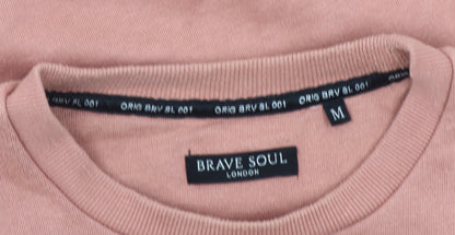 Brave Soul Women's M Pink Sweatshirt, Casual, Crew Neck, Zip Accent