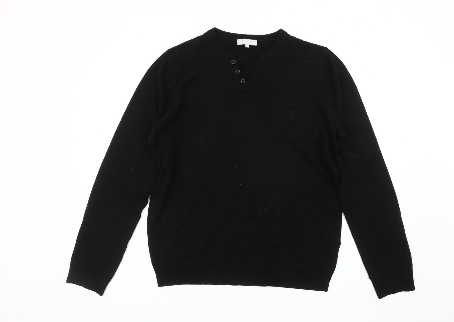 Red Herring Men's Black Henley Jumper, Size L